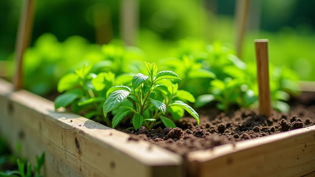 Raised bed garden with growing vegetables