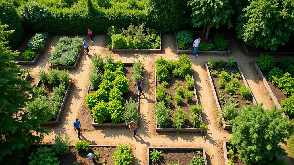 Community garden plots with multiple beds