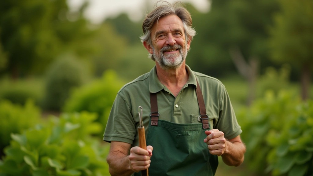 Person holding gardening tools and watering can near a community garden plot